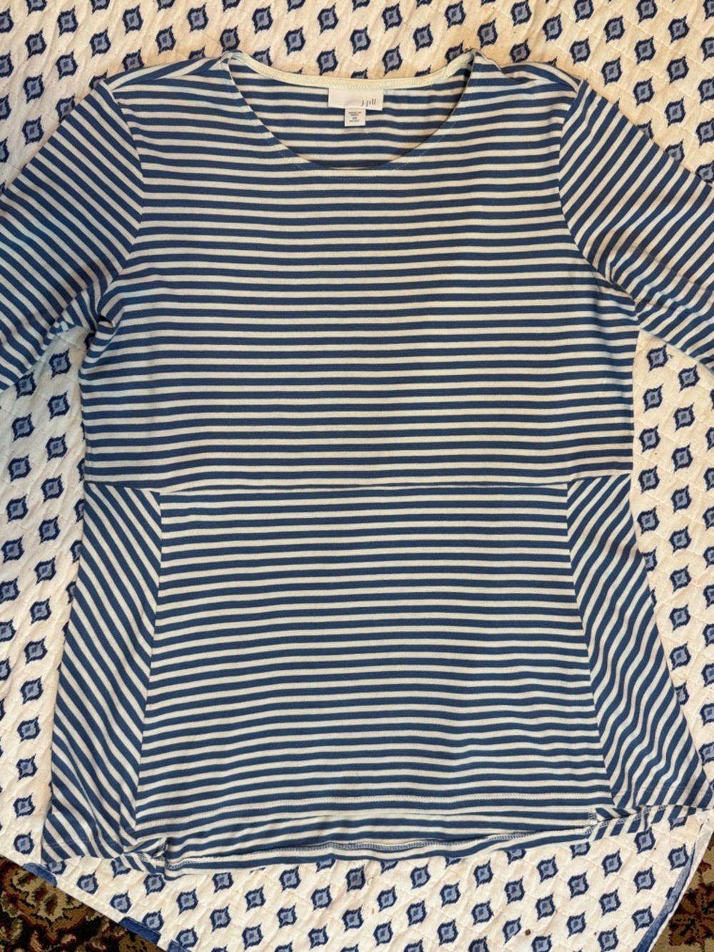 J. Jill can petite top Women’s Blue & White Striped Tunic Top - Casual Boatneck